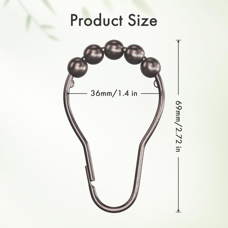 Amazer Bronze Shower Curtain Hooks, 12PCS Rust-Resistant Metal Shower Hooks Ring Shower Rings for Curtain, Rolling Shower Curtain Rings for Bathroom Shower Rod Shower Curtain Hangers - Image 2